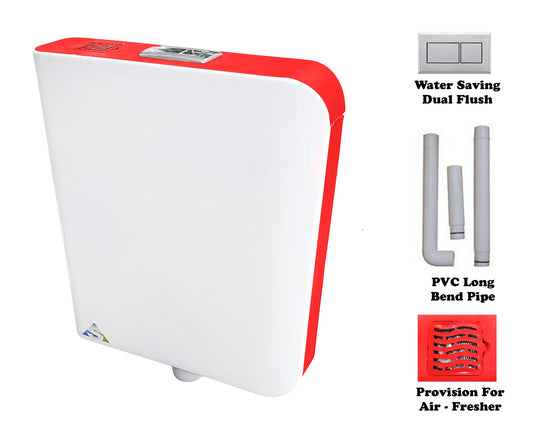 Wall-Mounted Dual Flush Cistern with Built-In Air Freshener Compartment | Sleek White & Red ABS Flush Tank | Water-Saving & Durable Bathroom Cistern