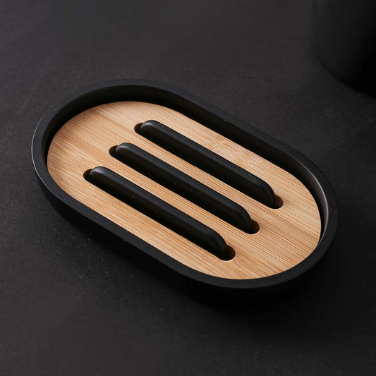 4-Piece Natural Black Poly Resin Bathroom Accessories Set - Soap Dispenser, Toothbrush Holder, Tumbler & Soap Dish