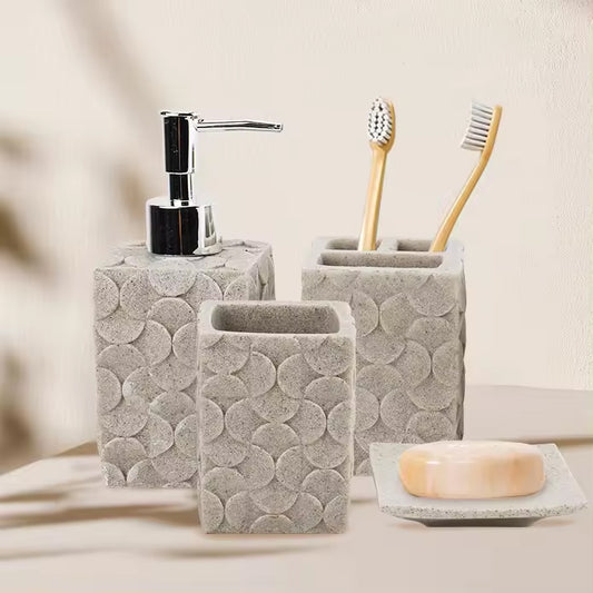 4-Piece Raven Beige Bathroom Accessories Set - Soap Dispenser, Toothbrush Holder, Tumbler & Soap Dish