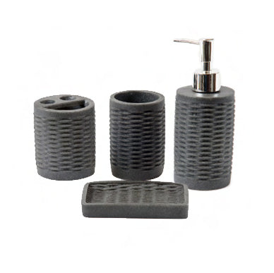 4-Piece Raven Black Bathroom Accessories Set - Soap Dispenser, Toothbrush Holder, Tumbler & Soap Dish