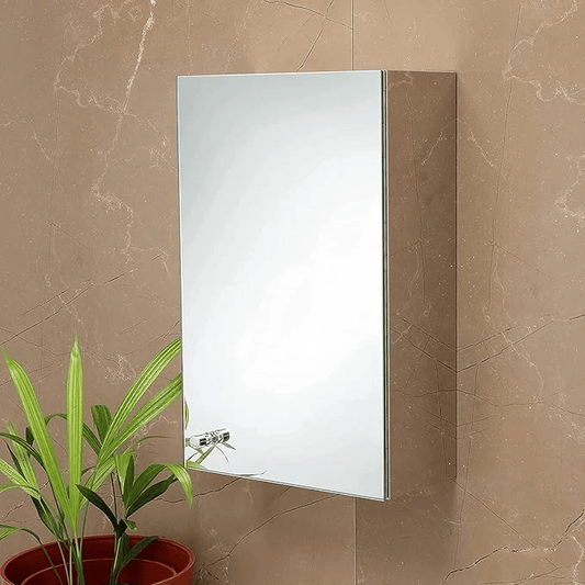 12x18 Inch Wall-Mounted Stainless Steel Bathroom Cabinet | Single Door Mirror Cabinet with Internal Shelves