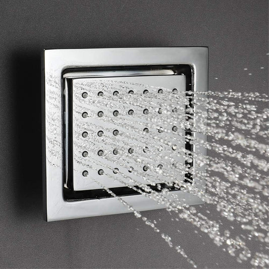 4x4-Inch Square Brass Body Jet Shower - Chrome Finish | Concealed Heavy-Duty Wall-Mounted Shower Jet