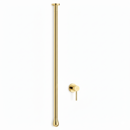 Hot & Cold Basin Mixer Tap in Gold Finish with Electro Coating | Ceiling-Mounted Faucet Made of Brass | From Drop Series