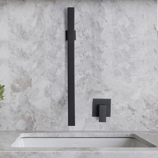 Wall Mounted Basin Mixer Tap in Matte Black Finish | Heavy-Duty Brass Made | Hot & Cold Water Tap | Amor Series