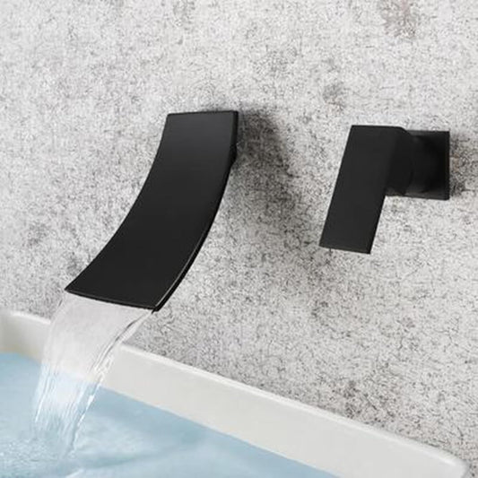 Wall Mounted Cascade Basin Mixer Tap in Matte Black Finish | Heavy-Duty Brass Made | Hot & Cold Water Tap | Cascade Style