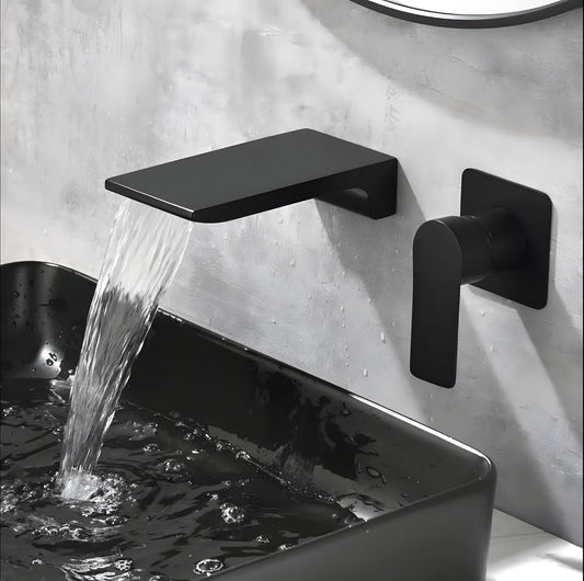 Wall Mounted Basin Mixer Tap in Matte Black Finish | Heavy-Duty Brass Made | Hot & Cold Water Tap | Dior Series