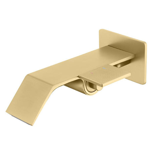 Wall-Mounted Basin Mixer Tap in Brushed Gold Finish - Brass Hot & Cold Water Faucet