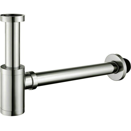 Heavy-Duty Zinc Alloy Bottle Trap with 300mm Pipe & Wall Flange | Chrome Finish Electro-Coated Wall-Mounted Drain Trap for Bathrooms & Kitchens