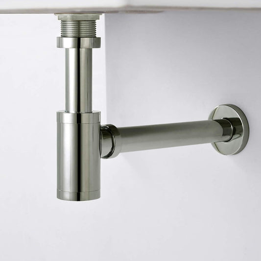 Heavy-Duty Zinc Alloy Bottle Trap with 300mm Pipe & Wall Flange | Chrome Finish Electro-Coated Wall-Mounted Drain Trap for Bathrooms & Kitchens