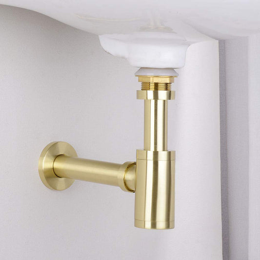 Zinc Alloy Bottle Trap with 300mm Pipe & Wall Flange | Gold Finish Electro-Coated Wall-Mounted Drain Trap for Bathrooms & Kitchens