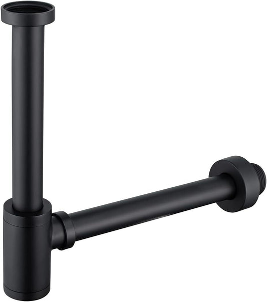 Zinc Alloy Bottle Trap with 300mm Pipe & Wall Flange | Matte Black Finish Powder-Coated Wall-Mounted Drain Trap for Bathrooms & Kitchens
