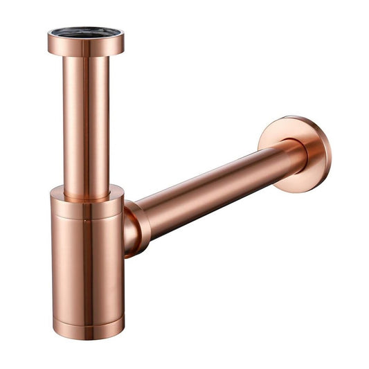 Zinc Alloy Bottle Trap with 300mm Pipe & Wall Flange | Rose Gold Finish Electro-Coated Wall-Mounted Drain Trap for Bathrooms & Kitchens