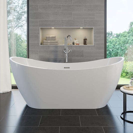 Freestanding Bath Tub 1700x800x710 mm - Oval White Acrylic Soaking Tub for Bathroom, Home Spa & Hotels