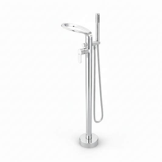 Bathtub Faucet - Floor-Mounted | Made of Brass | Electro Coated | Chrome Finish | Hot & Cold Water Control