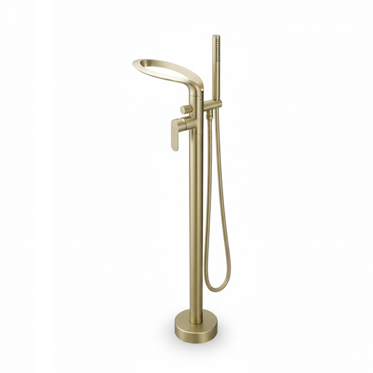 Bathtub Faucet - Floor-Mounted | Made of Brass | Electro Coated | Gold Finish | Hot & Cold Water Control