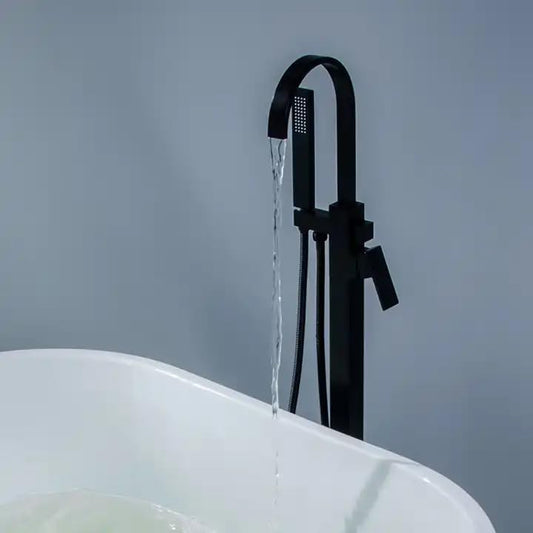 Bathtub Faucet - Floor-Mounted | Made of Brass | Powder Coated | Matte Black Finish | Hot & Cold Water Control