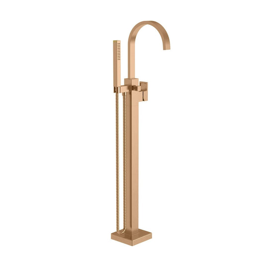 Bathtub Faucet - Floor-Mounted | Made of Brass | Electro Coated | Rose Gold Finish | Hot & Cold Water Control
