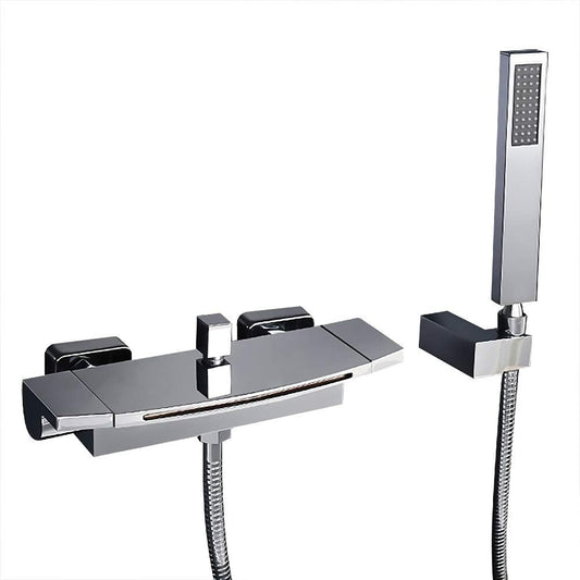 Bathtub Faucet - Wall-Mounted | Made of Brass | Electro Coated | Chrome Finish | Hot & Cold Water Control - Waterfall Style