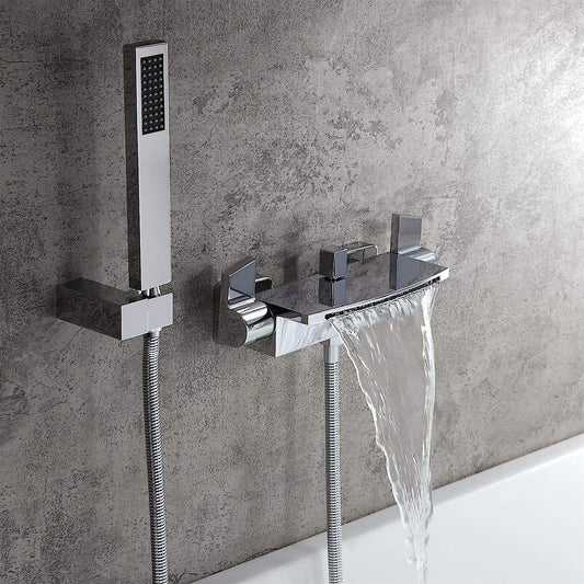 Bathtub Faucet - Wall-Mounted | Made of Brass | Electro Coated | Chrome Finish | Hot & Cold Water Control - Waterfall Style