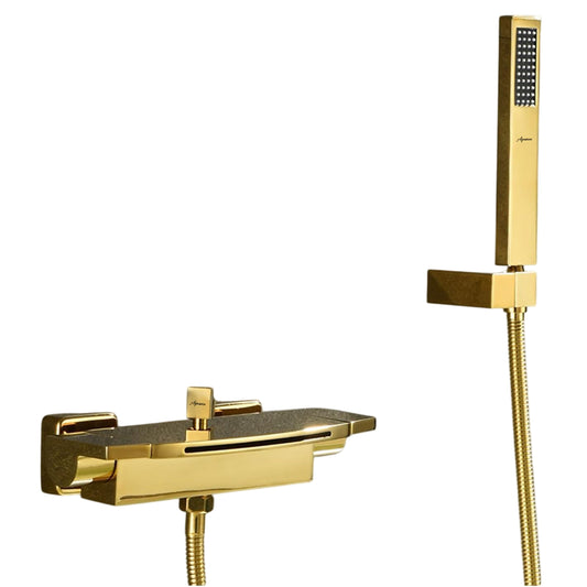 Bathtub Faucet - Wall-Mounted | Made of Brass | Electro Coated | Gold Finish | Hot & Cold Water Control - Waterfall Style