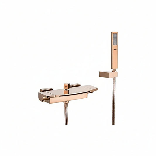 Bathtub Faucet - Wall-Mounted | Made of Brass | Electro Coated | Rose Gold Finish | Hot & Cold Water Control - Waterfall Style