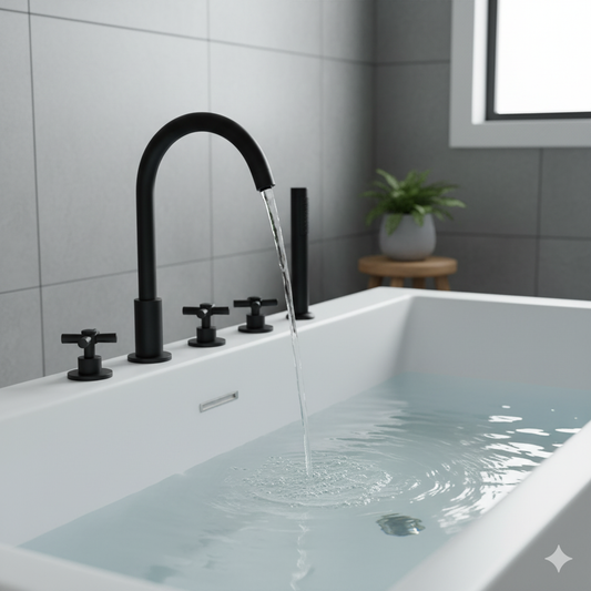 5-Hole Bathtub Faucet - Deck-Mounted | Made of Brass | Electro Coated | Black Finish | Hot & Cold Water Control