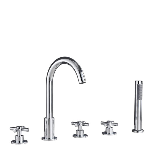 5-Hole Bathtub Faucet - Deck-Mounted | Made of Brass | Electro Coated | Chrome Finish | Hot & Cold Water Control