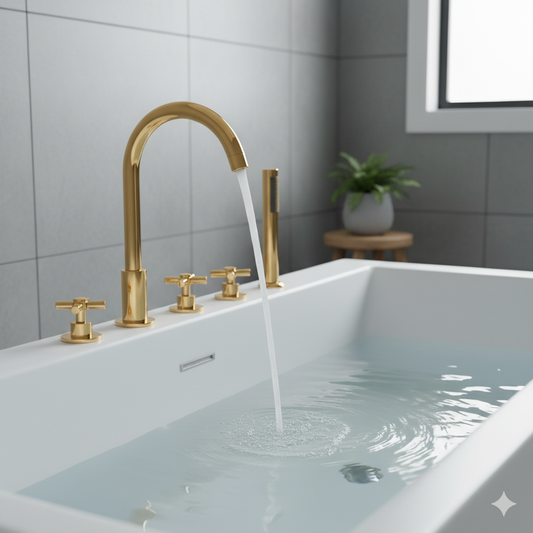 5-Hole Bathtub Faucet - Deck-Mounted | Made of Brass | Electro Coated | Gold Finish | Hot & Cold Water Control