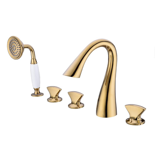 5-Hole Bathtub Faucet - Deck-Mounted | Made of Brass | Electro Coated | Gold Finish | Hot & Cold Water Control