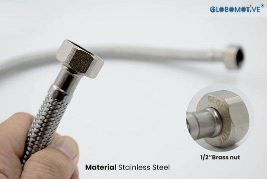 24" Connection Pipe | Heavy Duty SS304 Braiding | Flexible & Rust-Proof Plumbing Hose for Geysers, Basins, Dishwashers, Faucets & Toilets