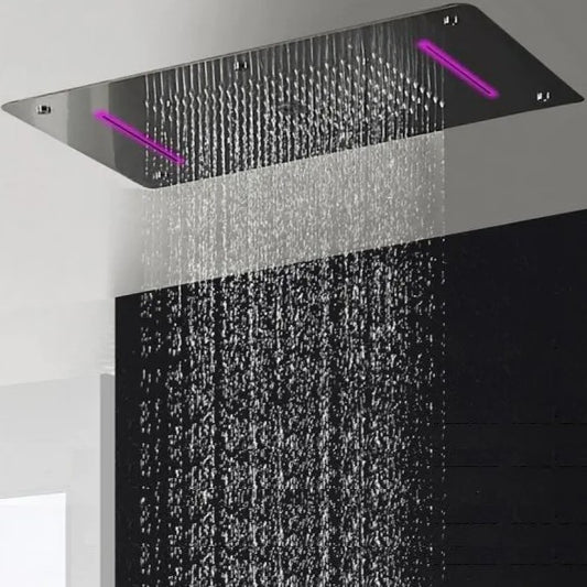 25x14" LED Ceiling Shower with Music & 4 Modes (Rain, Mist, Waterfall, Column) | Chrome Finish SS304 | Remote Controlled
