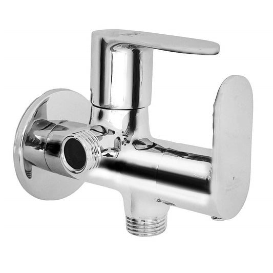 2-in-1 Angle Cock with Wall Flange in Chrome Finish | Heavy-Duty Brass Made | Cuff Series | Water Control Valve