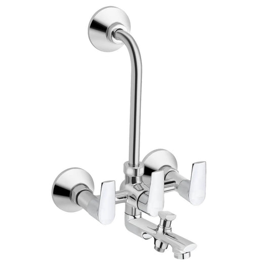3-in-1 Wall Mixer with Leg Bend - Chrome PVD Finish Brass with Connecting Legs & Wall Flange - Entice Series