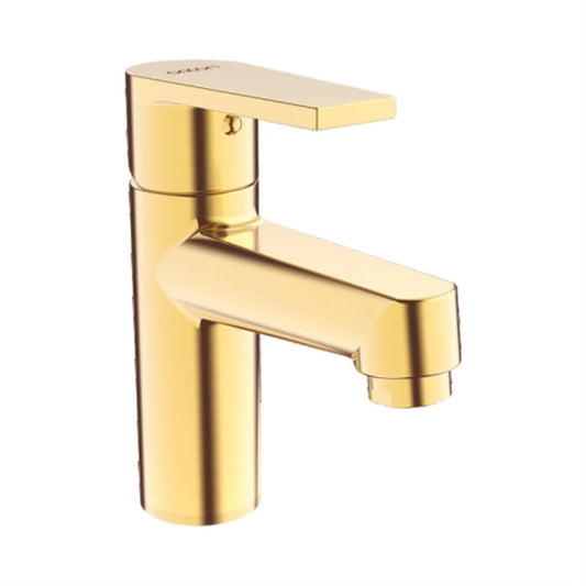 Hot & Cold Water Basin Mixer Tap | Heavy Duty Brass Basin Faucet | Gold Finish Sink Mixer Tap with PVD Coating | Deck-Mounted Single-Handle Bathroom Tap | Hot & Cold Water Flow - Entice Series