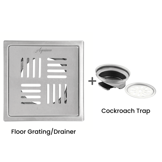 6x6 Inch Floor Grating / Drainer with Anti-Foul Cockroach Trap | Florin Design, In Matte Finish & SS304 Drainer | Anti-Clog & Drain Cover & Kitchen