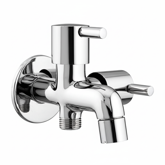 2-Way Water Tap | Made of Brass | Chrome Finish | Wall Mounted - Fluid Series