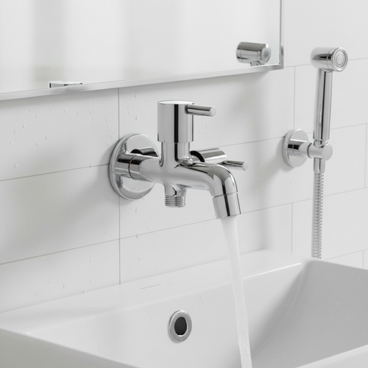 2-Way Water Tap | Made of Brass | Chrome Finish | Wall Mounted - Fluid Series