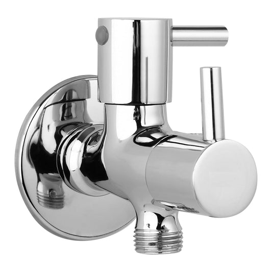 2-in-1 Angle Cock with Wall Flange in Chrome Finish | Heavy-Duty Brass Made | Fluid Series | Multi-Use Valve