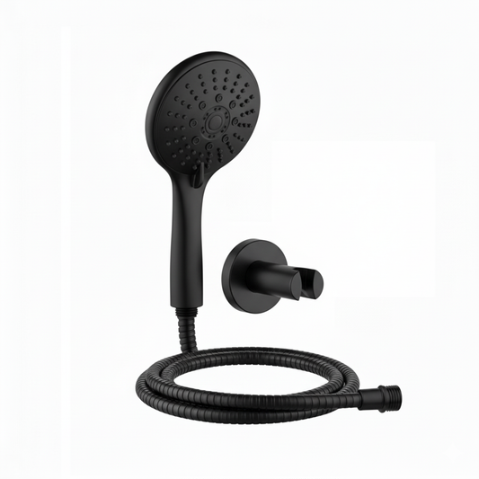 Aquieen Hand Shower, Flexible Tube & Wall Holder Set | ABS | Matte Black