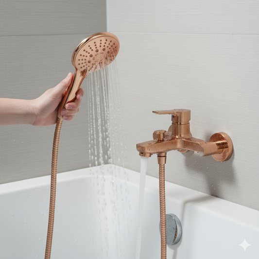 Aquieen Hand Shower, Flexible Tube & Wall Holder Set | ABS | Rose Gold