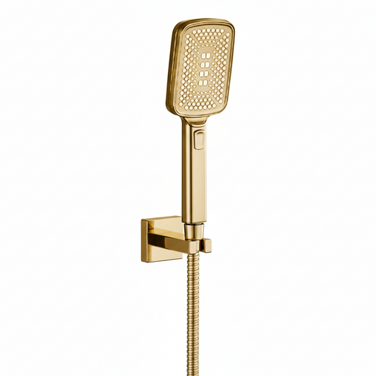 Aquieen Hand Shower, Flexible Tube & Wall Holder Set | ABS | Brushed Gold