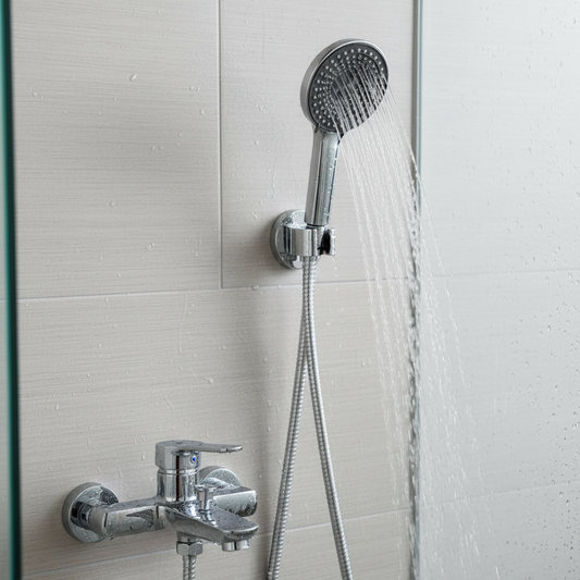 Aquieen Hand Shower, Flexible Tube & Wall Holder Set | ABS | Black & Chrome