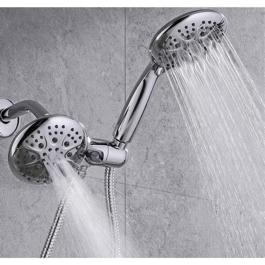 6-Function Rain Shower Head with Hook, Chrome Finish, ABS Body, Wall-Mounted for Bathroom Use - Multifunctional Series