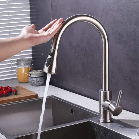 SS304 Kitchen Sink Mixer Faucet - Deck Mounted, Pull-Out Tap with Flexible Hose, Hot & Cold Waterflow, Chrome Finish