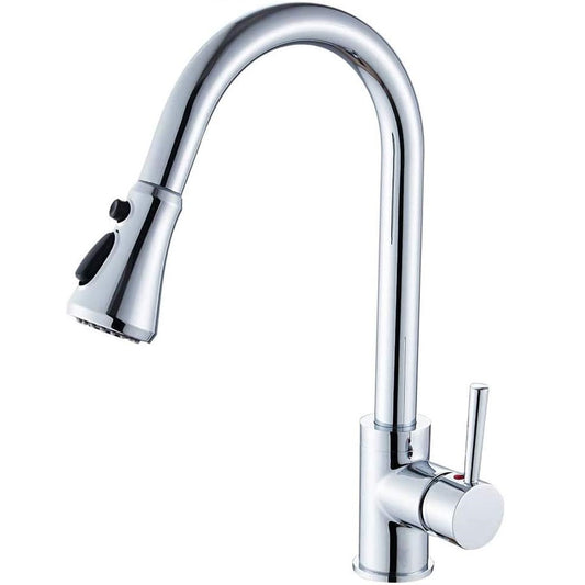 SS304 Kitchen Sink Mixer Faucet - Deck Mounted, Pull-Out Tap with Flexible Hose, Hot & Cold Waterflow, Brushed Silver Finish