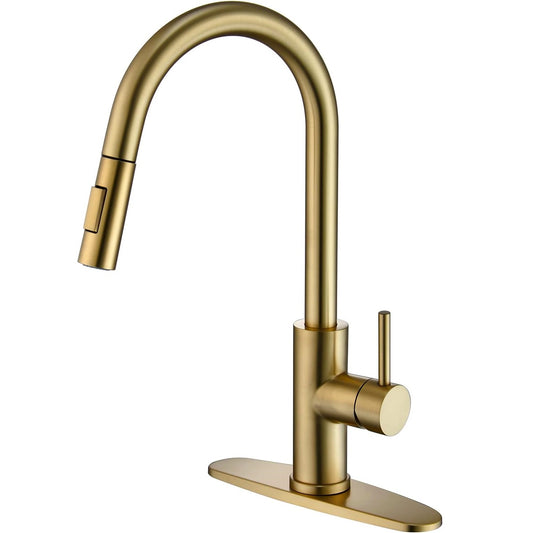 SS304 Kitchen Sink Mixer Faucet - Deck Mounted, Pull-Out Hose Tap, Hot & Cold Control, Brushed Steel Finish