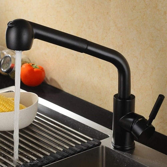 SS304 Kitchen Sink Mixer Faucet - Deck Mounted, Pull-Out Hose Tap, Hot & Cold Control, Ove Series, Matte Black Finish