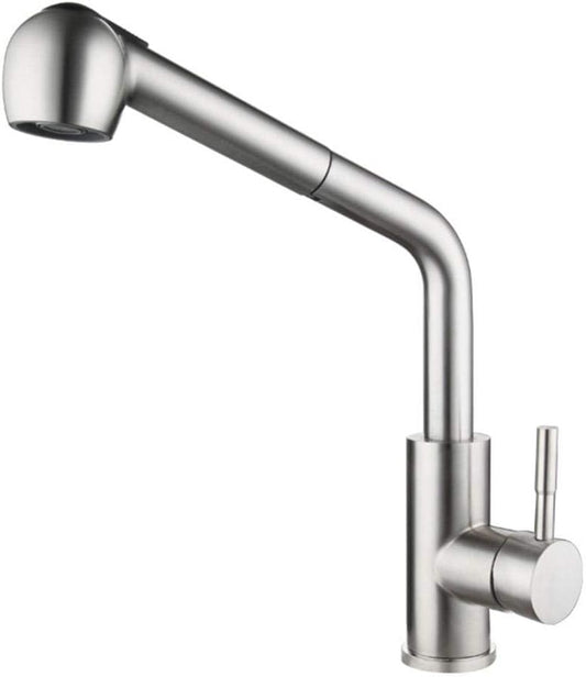 SS304 Kitchen Sink Mixer Faucet - Deck Mounted, Pull-Out Hose Tap, Hot & Cold Control, Ove Series, Brushed Finish