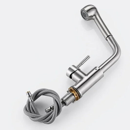 SS304 Kitchen Sink Mixer Faucet - Deck Mounted, Pull-Out Hose Tap, Hot & Cold Control, Ove Series, Brushed Finish