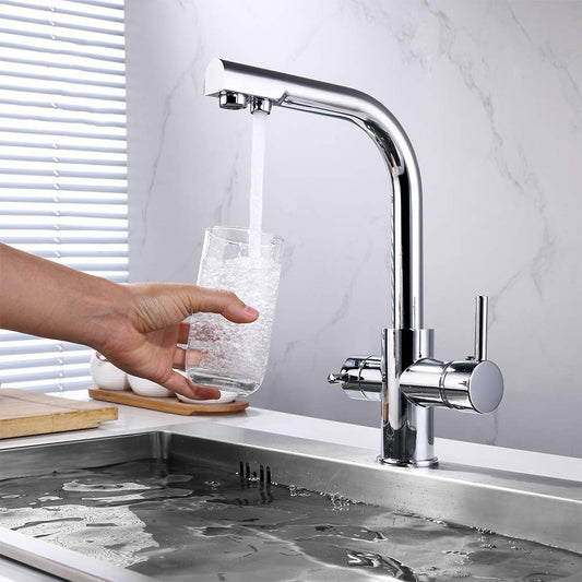 SS304 Kitchen Sink Mixer Faucet - Deck Mounted, Triple Inlet Tap with RO, Hot & Cold Control, Signature Series, Chrome Finish